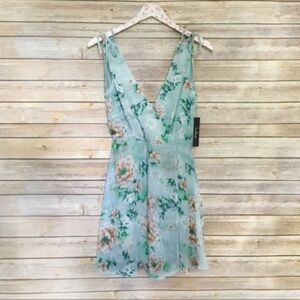 Floral V-Neck Dress in Blue and Green